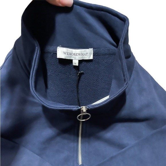 NWT WEWOREWHAT cropped Knit half zip Sweatshirt in Midnight Blue Size XL Womens - Picture 8 of 16